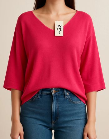 Pull léger rose col V