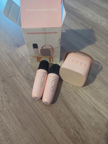 Karaoké bluetooth rose avec 2 micros