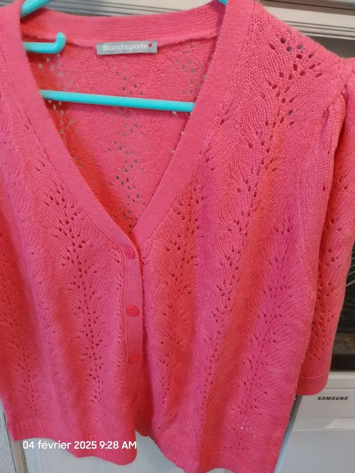 Gilet col V, maille ajourée - taille 46/48 - Blancheporte - couleur rose - photo numéro 10