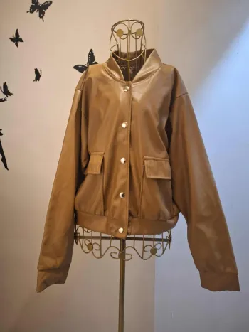 Veste en simili cuir marron clair - Made in italy