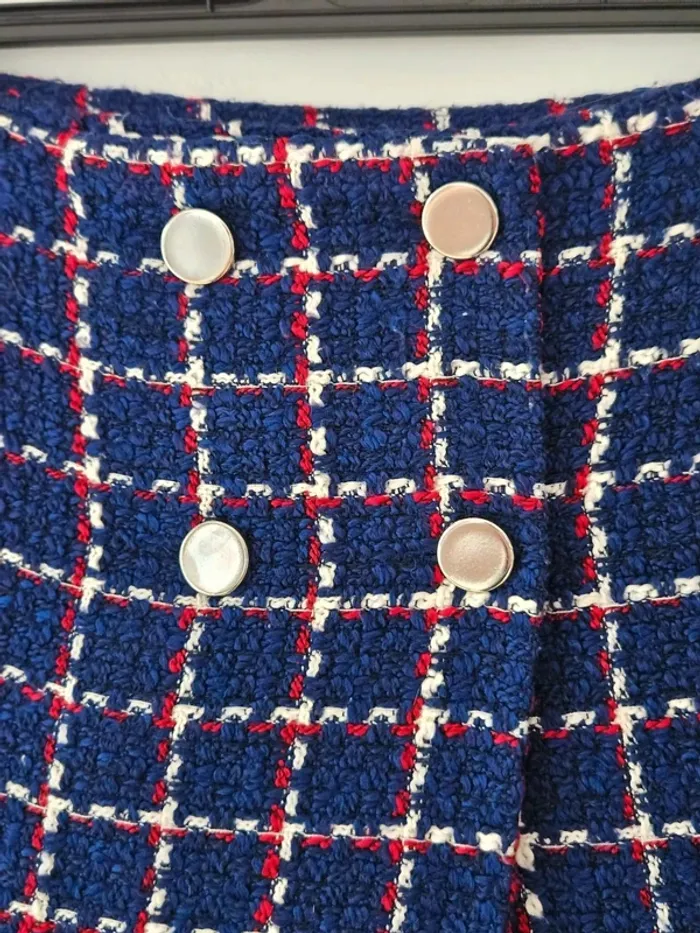 Mini-jupe bleue marine quadrillée en tweed Mango taille 38 / M - photo numéro 2