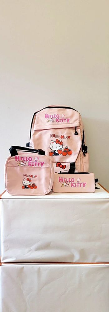 Set sac a dos Hello Kitty avec sac isotherme et trousse – rose pastel