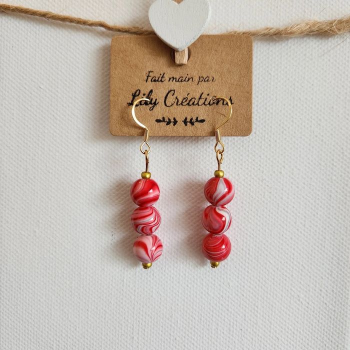 Boucles d'oreilles hypoallergéniques dorées et rouges LC412