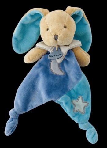 ❤️ B5832 Doudou BABY NAT Babynat Lapin Plat Mouchoir Bleu Turquoise Lune Étoile