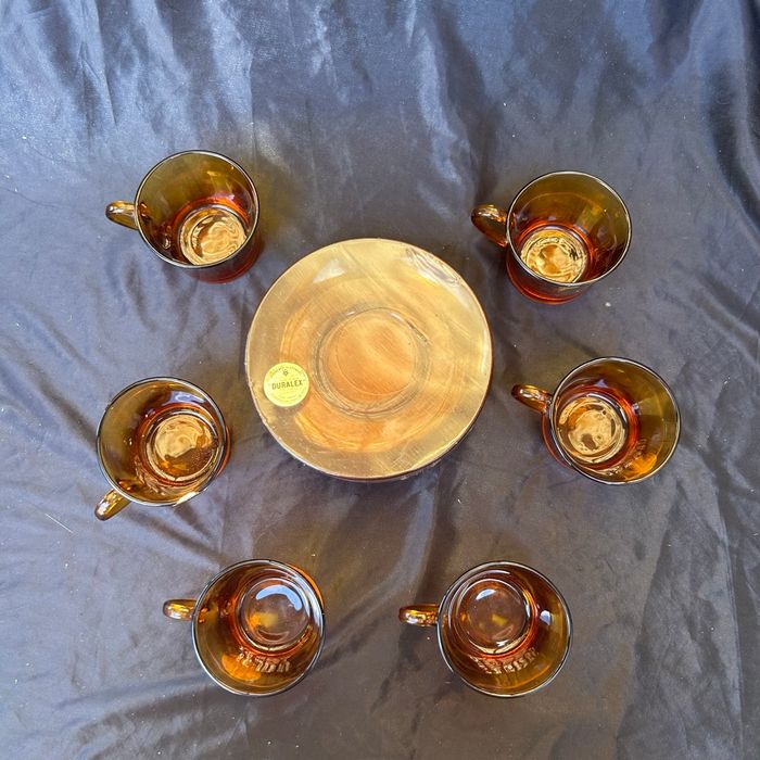 Service 6 tasses et soucoupes Duralex ambre vermeil - photo numéro 7