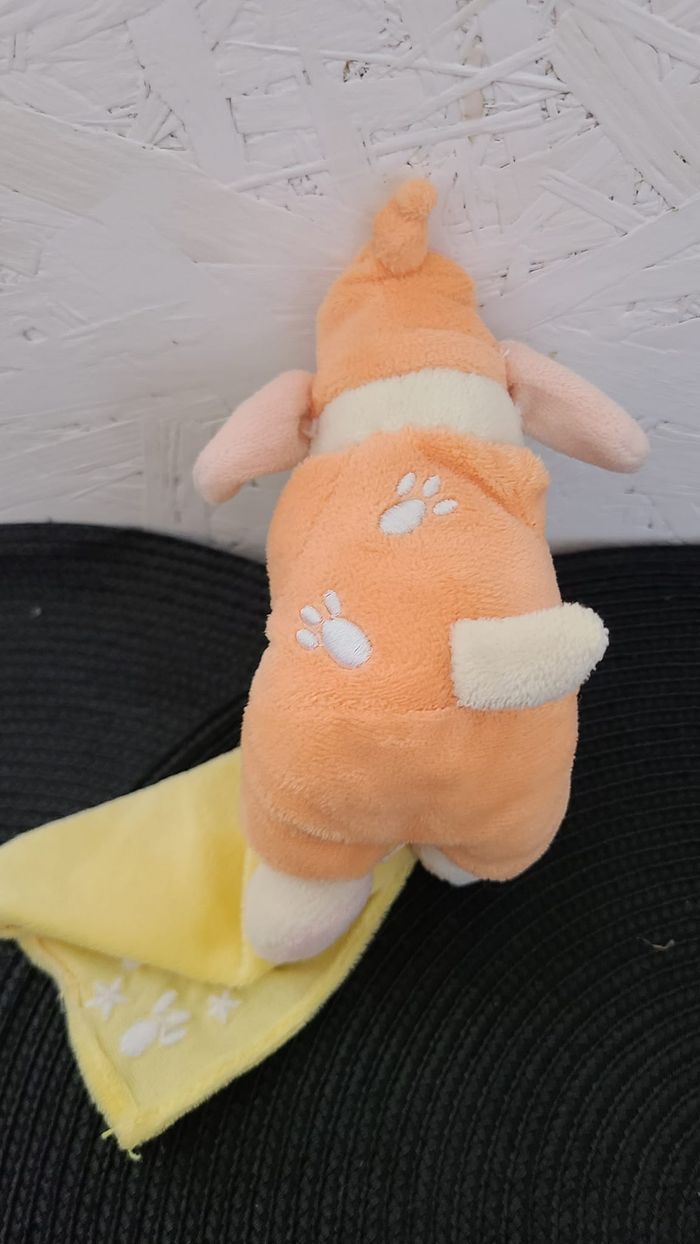 Doudou Lapin chien orange mouchoir jaune Kimbaloo - photo numéro 3