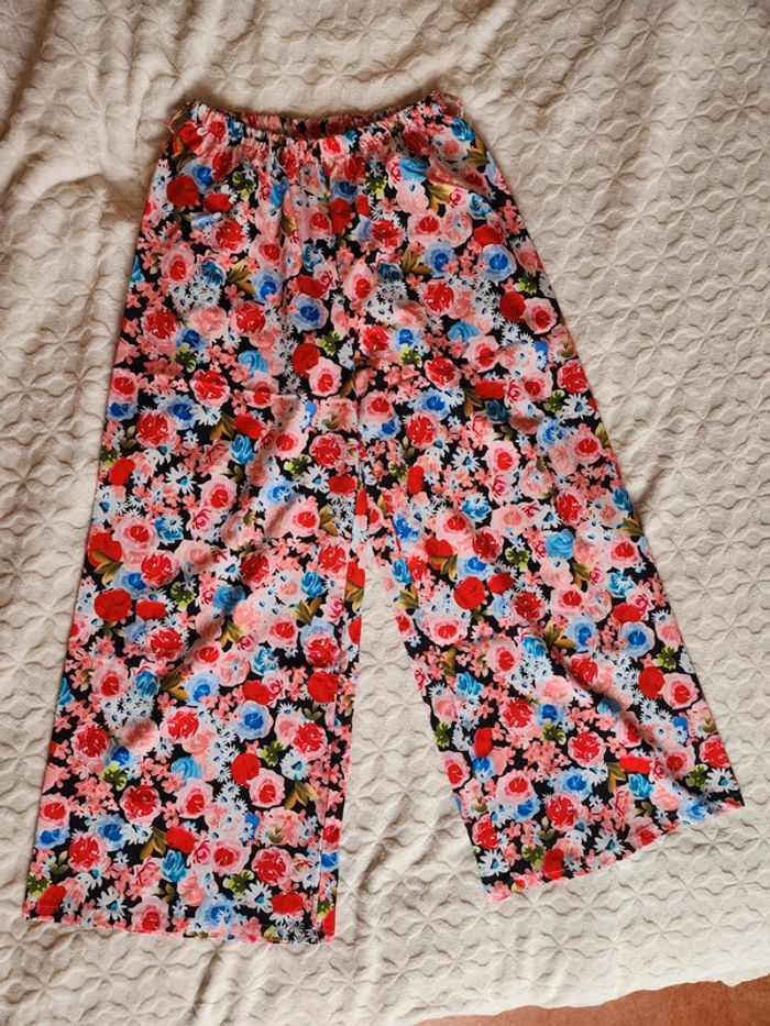 Pantalon / palazzo multicolore fleuris T.38/M - photo numéro 3