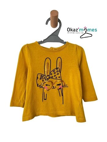 T-shirt manches longues jaune (lapin paillettes) - Bébérêve 9 mois (71cm)