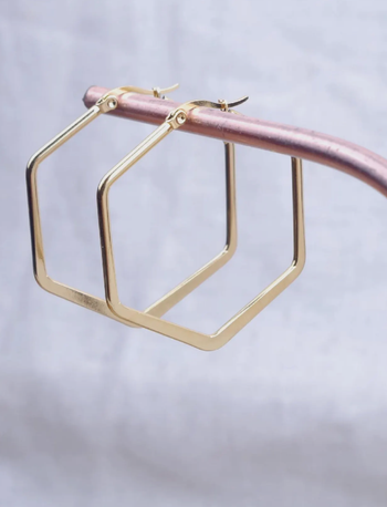 Créoles octogonales bout plat 45 mm dorées à l'or fin 14 carats