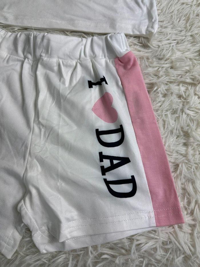Ensemble short t-shirt i love mom / i love dad taille 12-18 mois - photo numéro 2