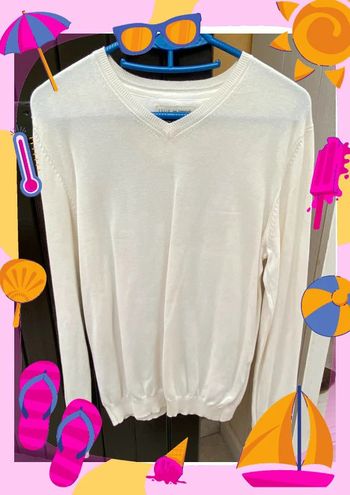 Sweat à col V Celio M 38 blanc crème