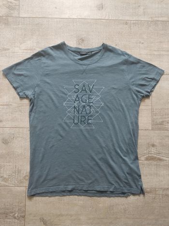 Tee-shirt manches courtes bleu gris motif imprimé blanc et bleu foncé taille L Livergy