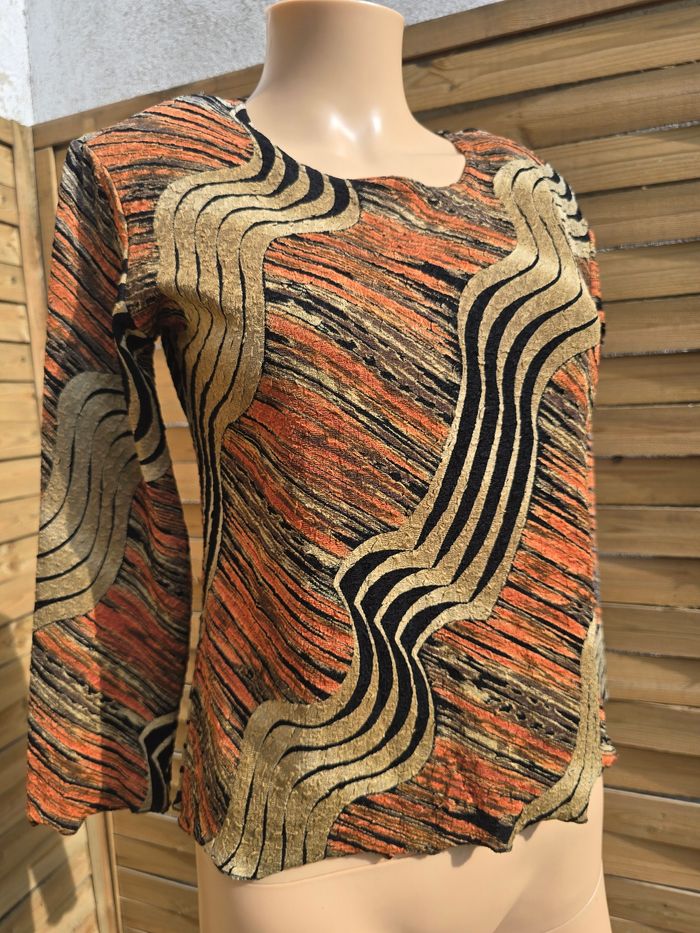 Blouse manche 3/4 imprimé 🍒vintage 70 Niki fabriqué en France m🍒taille 38 - photo numéro 3