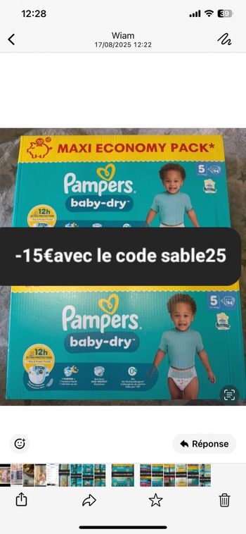 2 cartons de couches Pampers taille 5