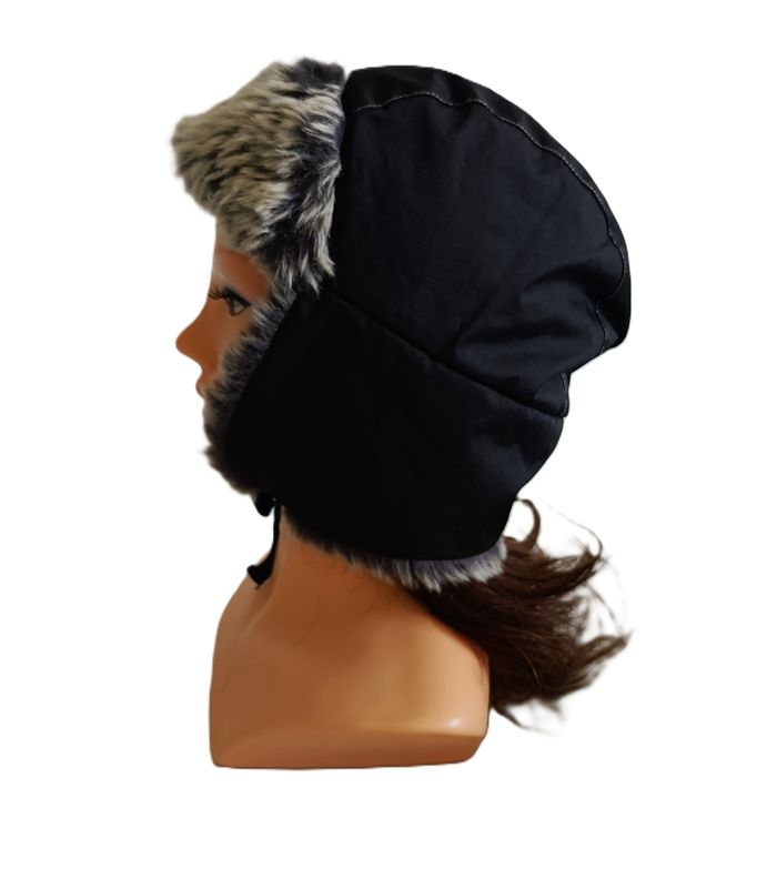 Bonnet cache oreilles. Chapka noir et beige. Fausse fourrure. Quechua. Taille S / M. 55 - 58 cm - photo numéro 4