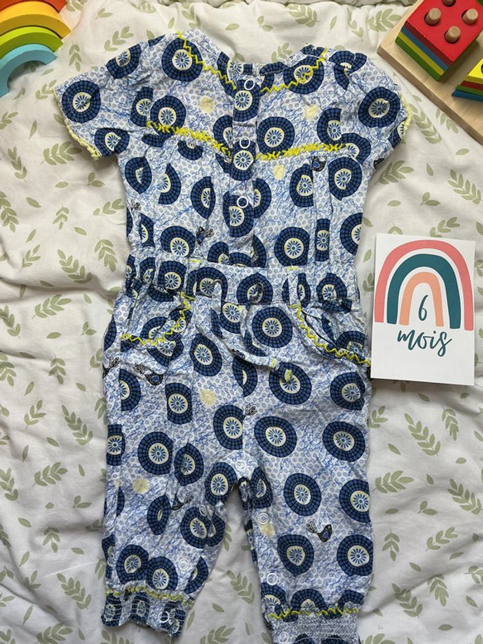 combinaison pantalon à motifs bleu pressions entre les jambes tissaia 6 mois - photo numéro 2