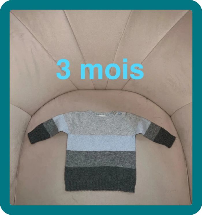 Pull camaïeu bleu gris laine et cachemire 3 mois - Kuxo