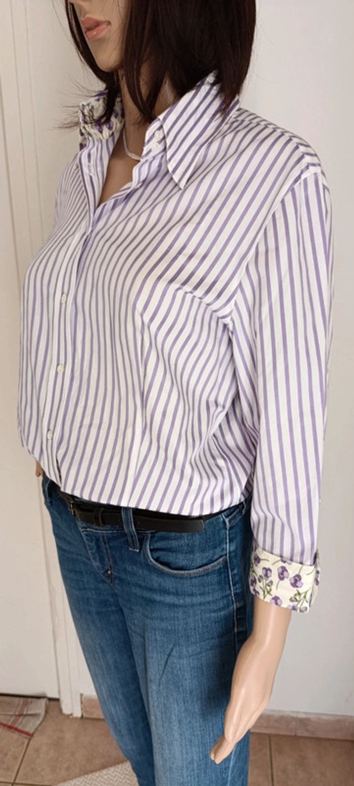Chemise rayé blanche et violet taille M - coton - photo numéro 7