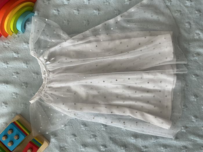 robe manches courtes blanc en tulle doublure à pois argentés 12 mois tex - photo numéro 4