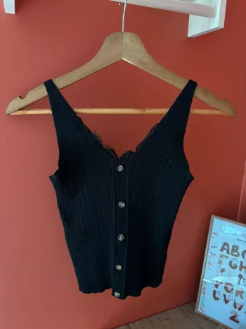 Débardeur noir côtelé avec boutons SHEIN Taille S