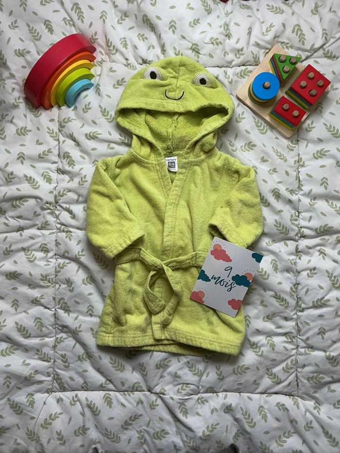peignoir en éponge vert à capuche et ceinture carter's 0/9 mois