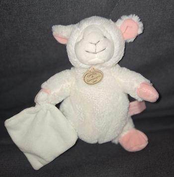 Doudou et compagnie peluche mouton /  agneau 25 cm - blanc et rose avec mouchoir