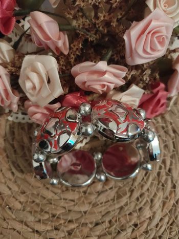 🎀Bracelet élastique argenté et rouge🎀