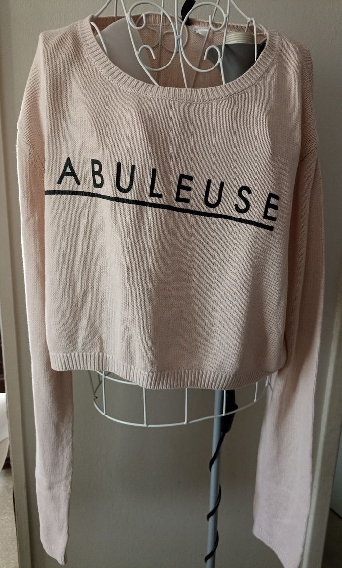 Pull Rose "FABULEUSE" H&M Divided - Maille Fine & Cropped - photo numéro 3