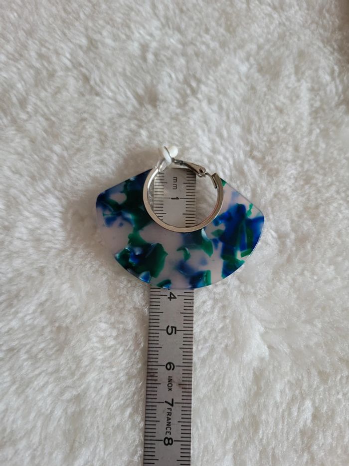 Clips d oreilles créoles bleu et vert - photo numéro 6