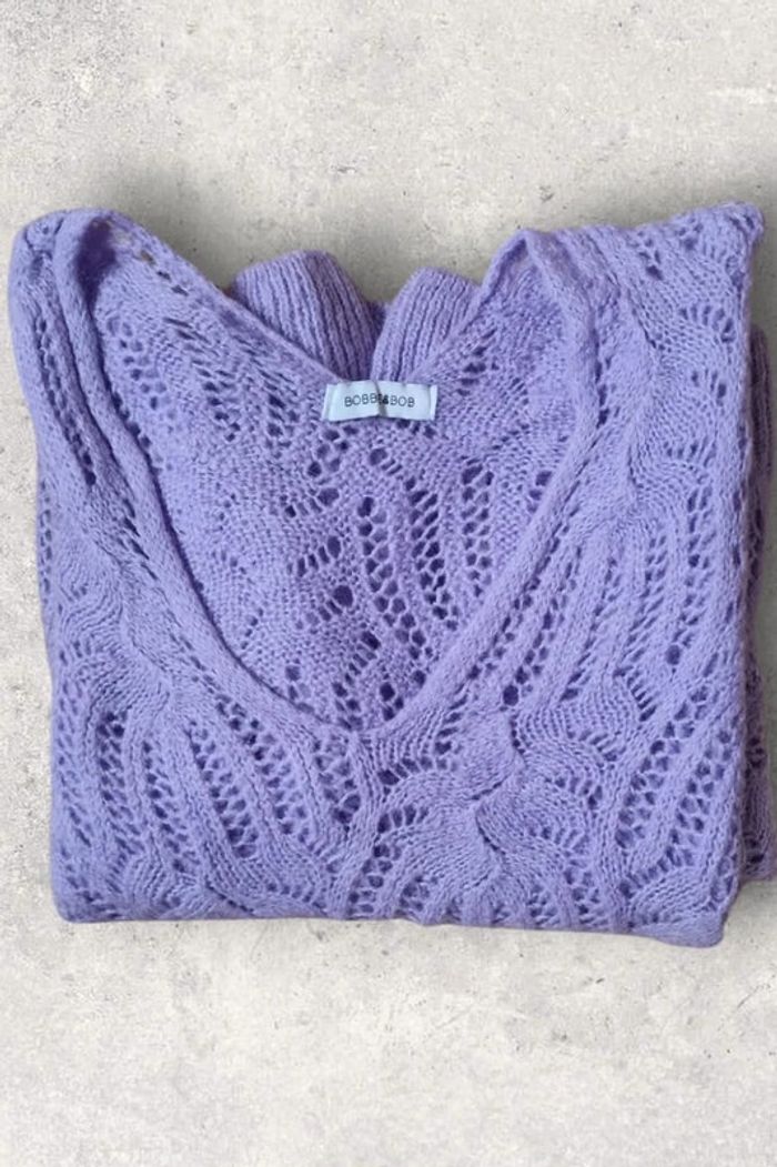 Pull maille col V lila "Bobbie & bob" made in Italy taille L ou 40