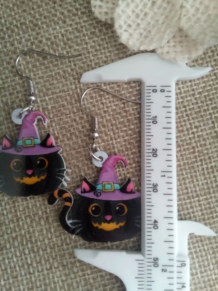 Boucles d'oreilles chats d'halloween - photo numéro 2