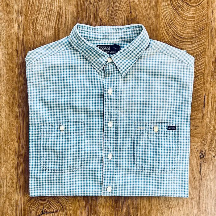 Polo/chemise/T.shirt à carreaux bleu clair et blanc Polo Ralph Lauren (logo brodé), homme, taille XL