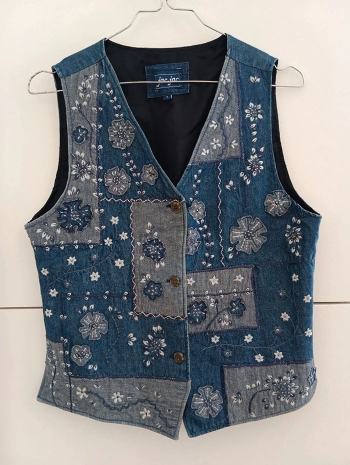 Gilet vintage en jean patchwork Jac Jac