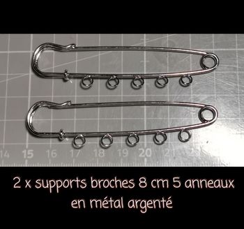 2 x supports broches 8 cm 5 anneaux en métal argenté