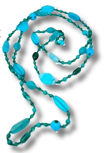 Long sautoir vintage en perles de verre bleu turquoise 🌊✨