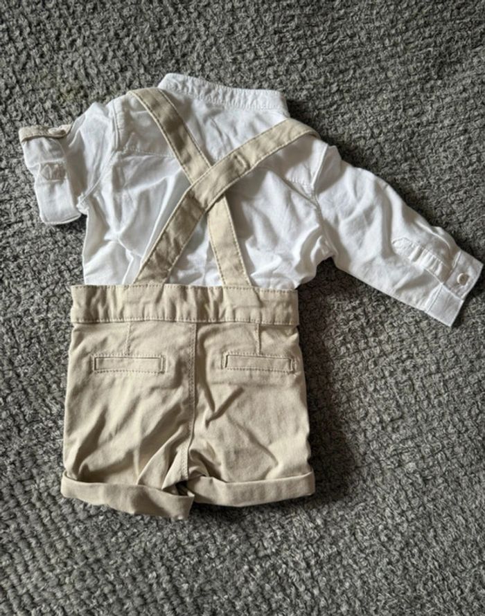 Ensemble chemise manche longue avec short à bretelle réglable beige tenu de cérémonie (3mois) - photo numéro 6