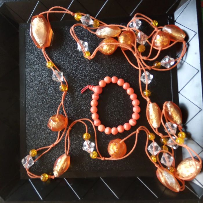 🌺 Sautoir et bracelet orange 🌺