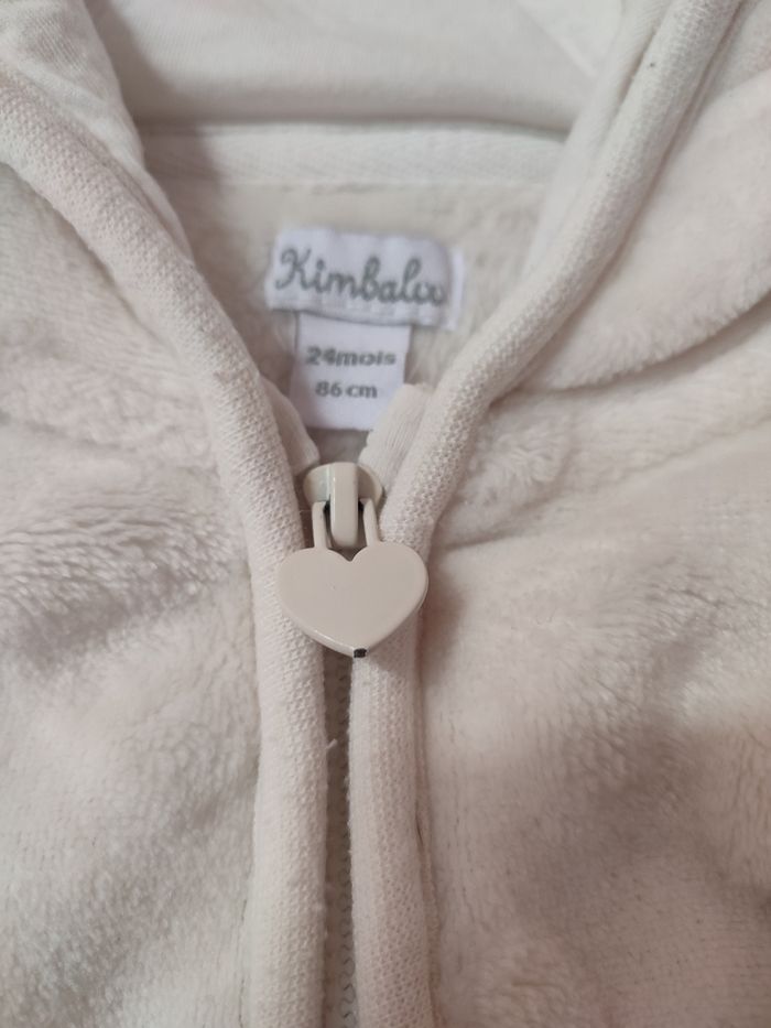 Veste polaire avec capuche - Motif cœur - Crème - 24 mois - Très bon état - Kimbaloo - photo numéro 7