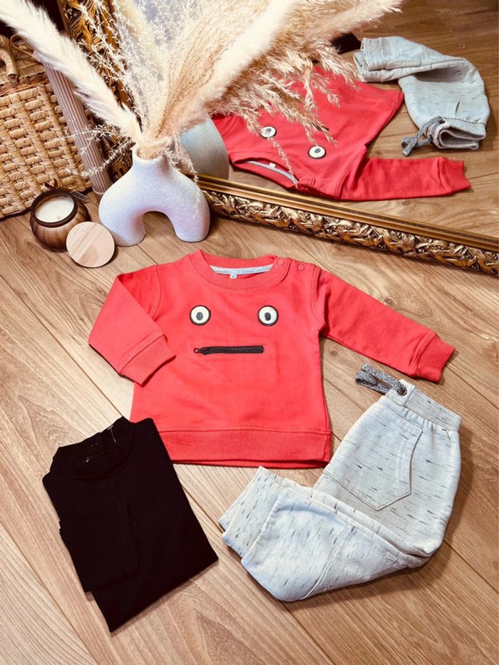 Taille 18 mois ensemble 3p garçon kiabi corail noir gris * bonhomme * 💙