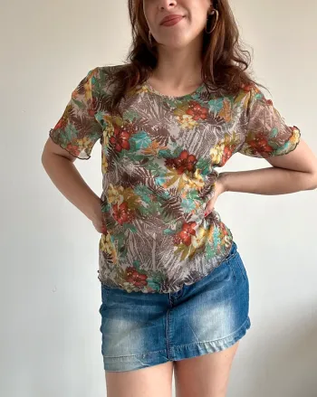 Top t shirt y2k années 2000 en mesh à motifs taille 42/44