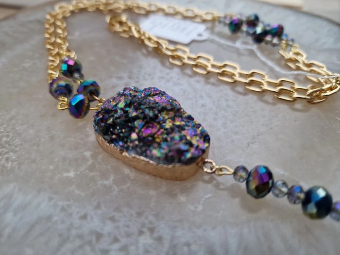 Collier Doré Pierre Agate Perles Cristal Multicolore - photo numéro 11