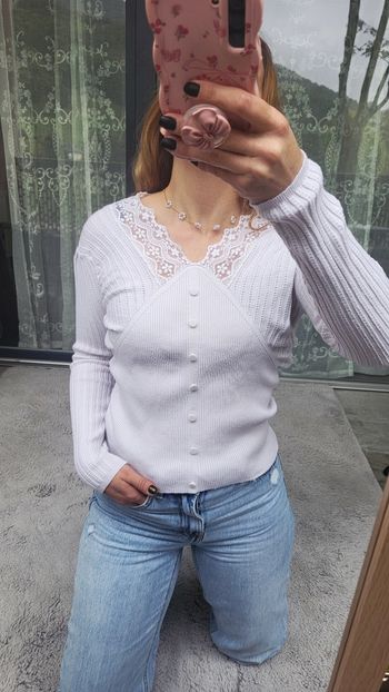 Pull blanc dentelle