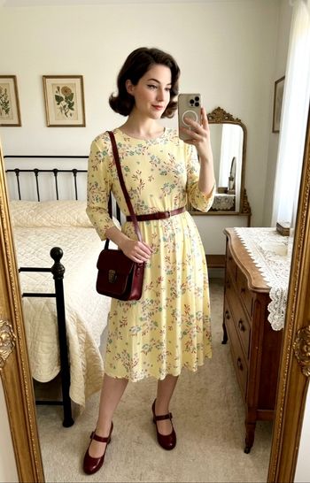 Robe estivale motif fleuri United colors of Benetton manches longues style rétro années 50's 