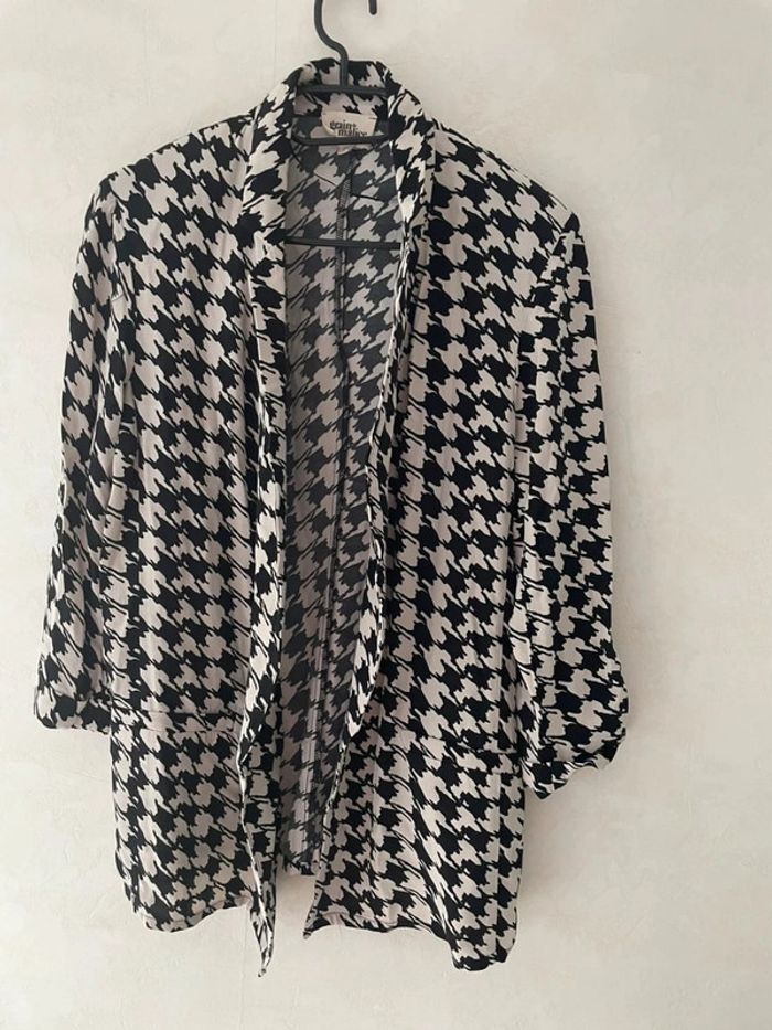 🤍 Joli Blazer Femme Grain de Malice - Motif Pied de Poule Noir & Blanc (Taille 42) 🖤