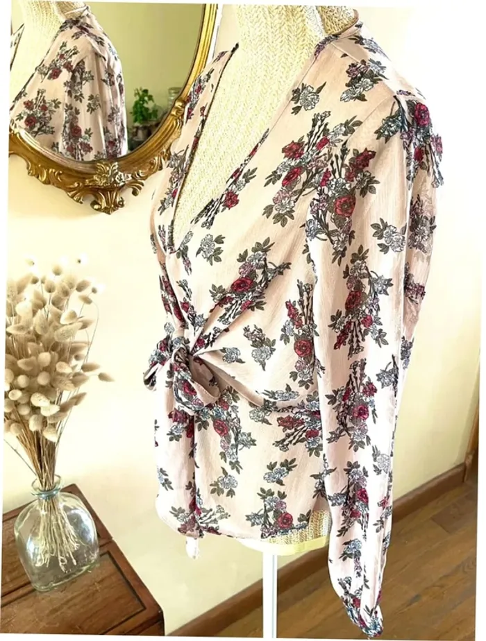 Sublime blouse chemise fluide chic fluide Haut Transparent Floral - photo numéro 19