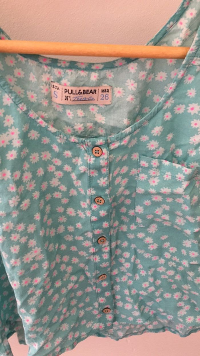 Petit top cours pull and Beer taille 36 petite fleur rose fuchsia et turquoise - photo numéro 4