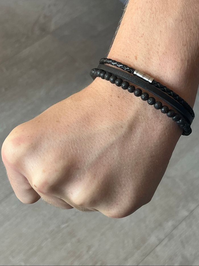Bracelet homme Fossil noir multirangs neuf avec étiquette - photo numéro 2