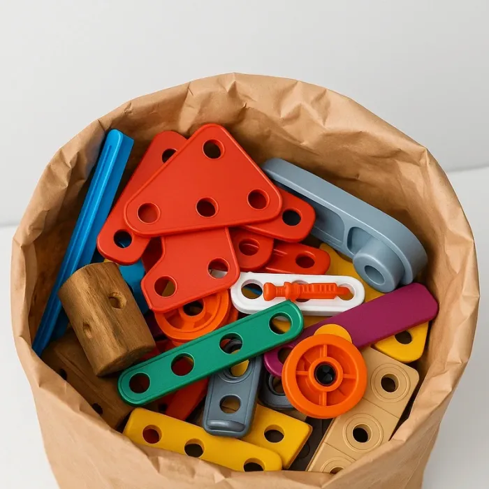 🧡 Lot de différentes pièces de construction colorées pour enfant.