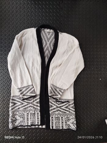 Gilet long t.M noir et blanc ethnique 