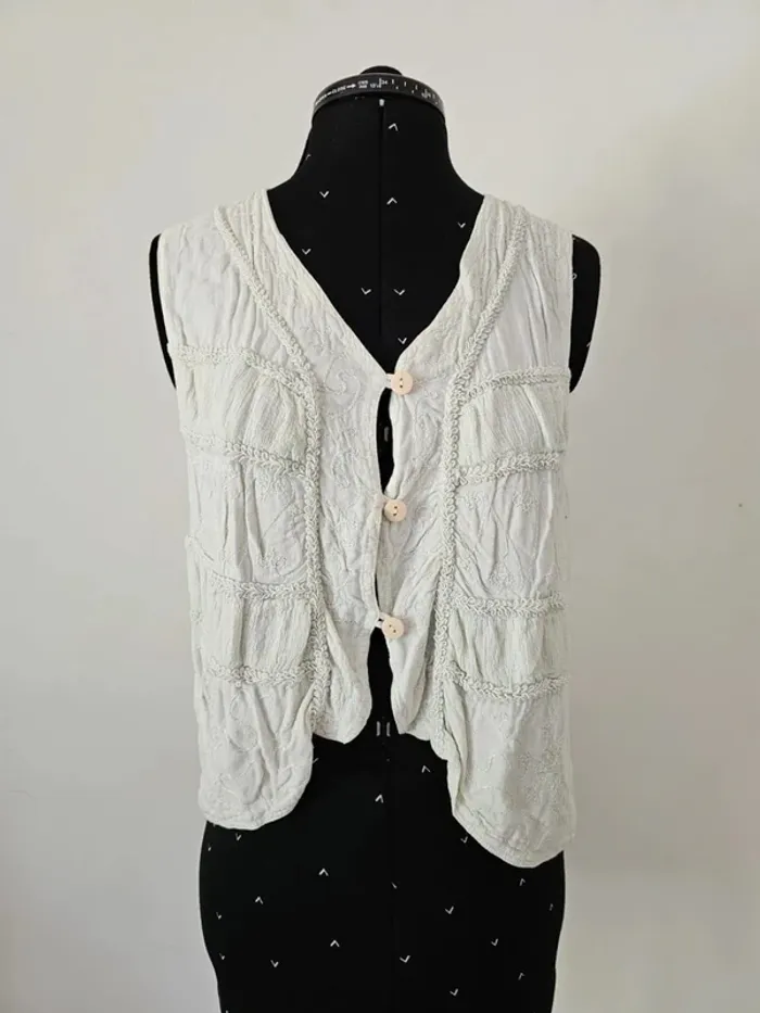 Gilet Court Sans Manches Palme - Taille Unique - Style Bohème - Très Bon État